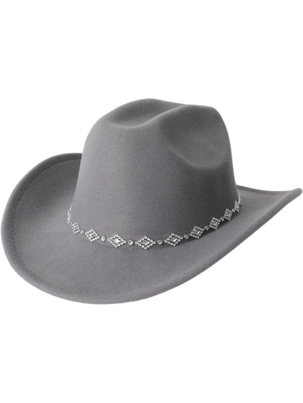 Women's Grey Rhinestone Wide Brim Rodeo Imported Cowgirl Western Cowboy Hat